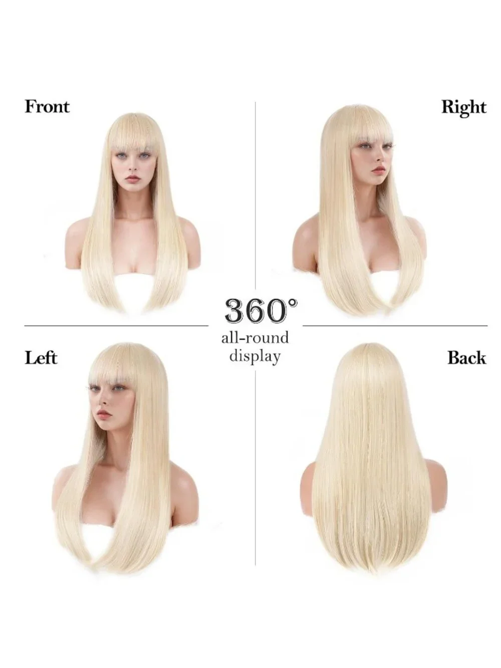 Women's Blonde 24 Inch Heat Resistant Synthetic Long Straight Bangs Wig